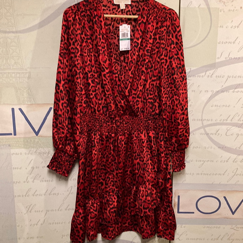 Michael Kors NWT Red Animal Print Dress SZ XL